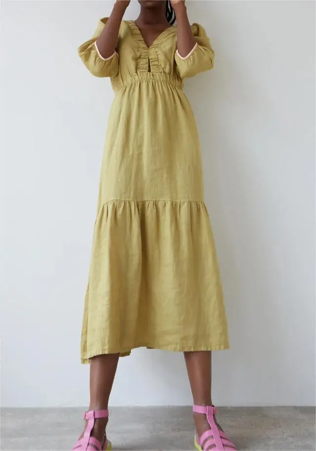 KHAKI LINEN JOY DRESS