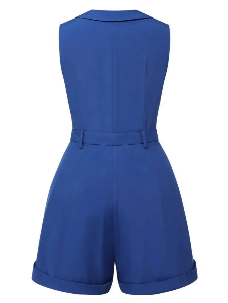 DARK BLUE 1940S POCKETS LAPEL ROMPER