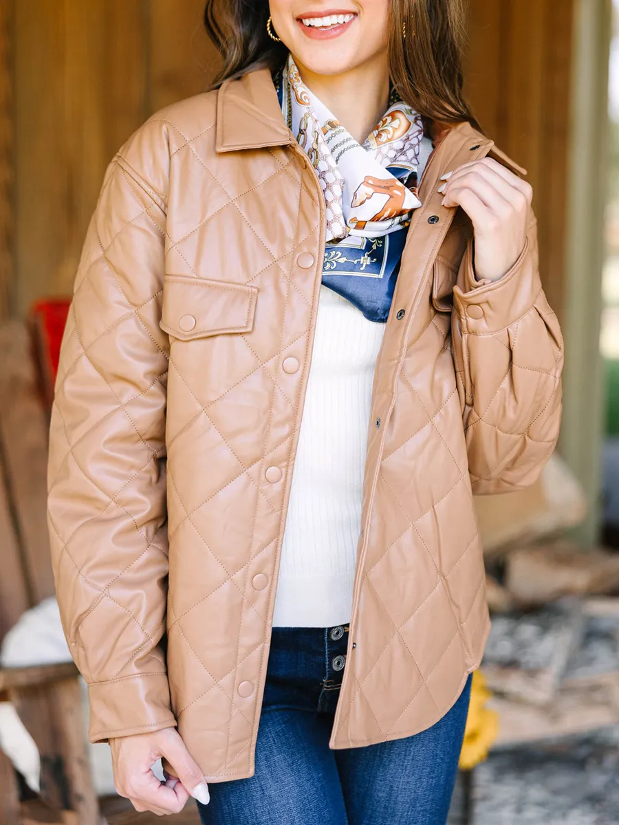 Brown Faux Leather Puffer