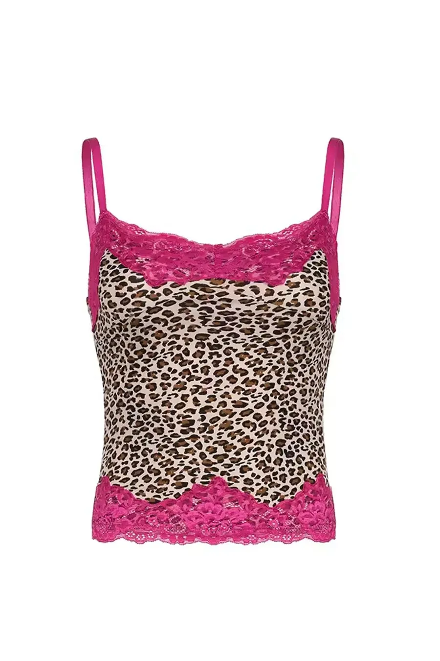 Y2K Leopard Print Lace Trimmed Cami Top