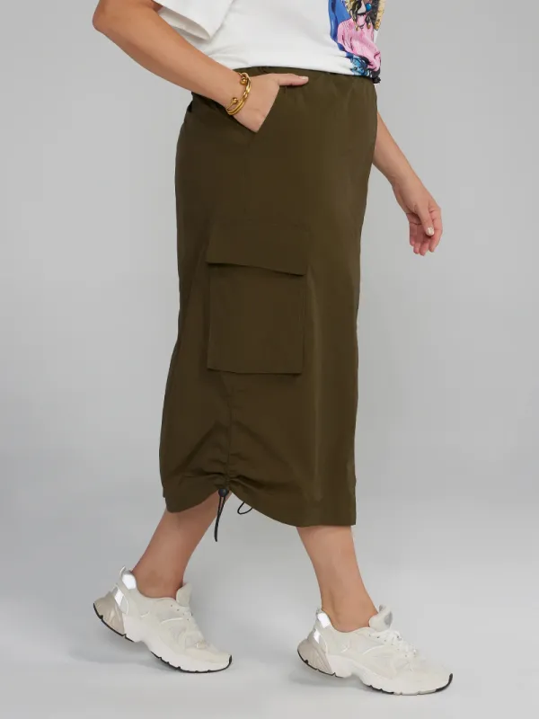 Cargo Drawstring Midi Skirt