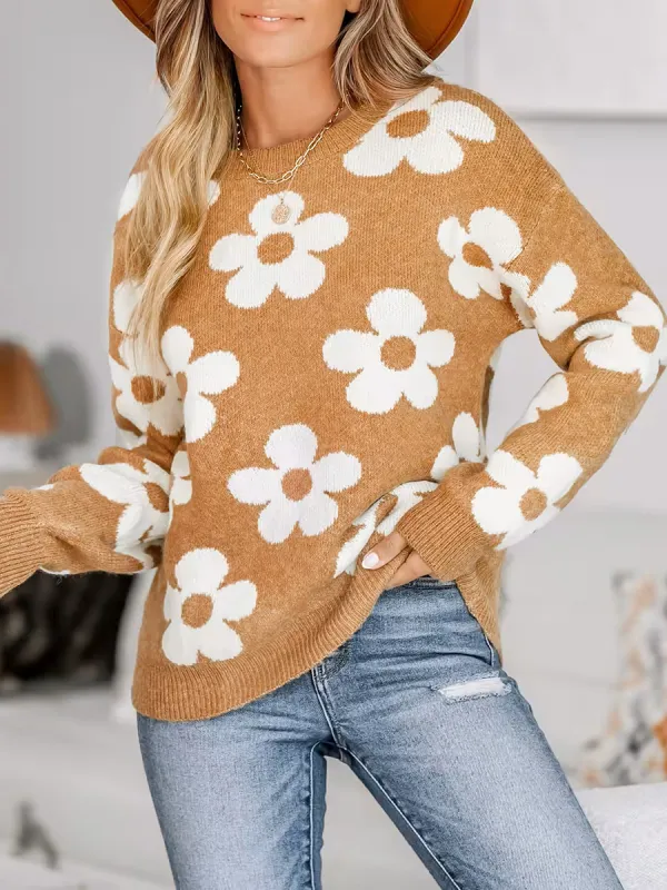 Floral drop sleeve sweater