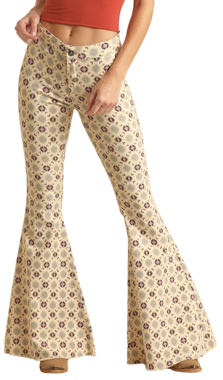 Bargain Bells High Rise Stretch Desert Print Pull-On Flare Jeans