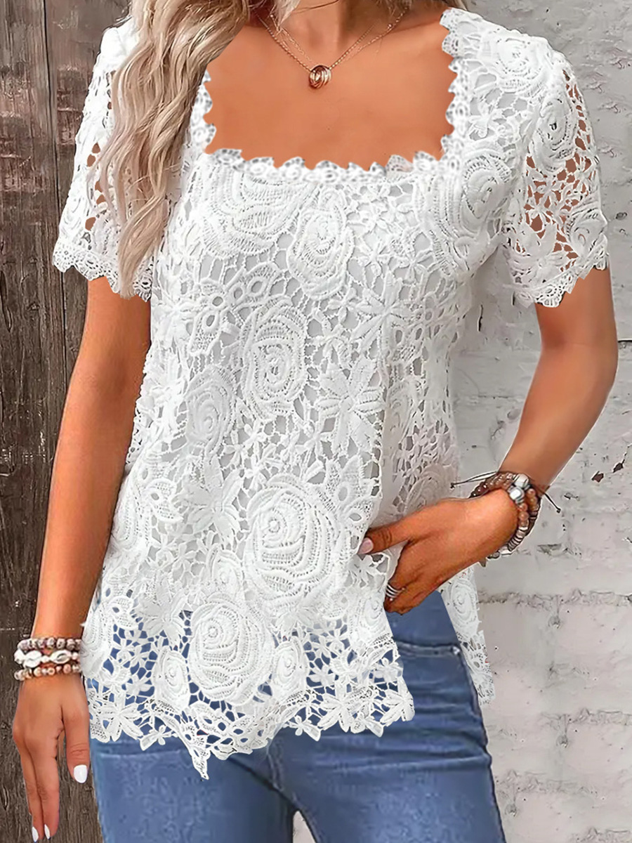 Elegant Lace Short Sleeve Top