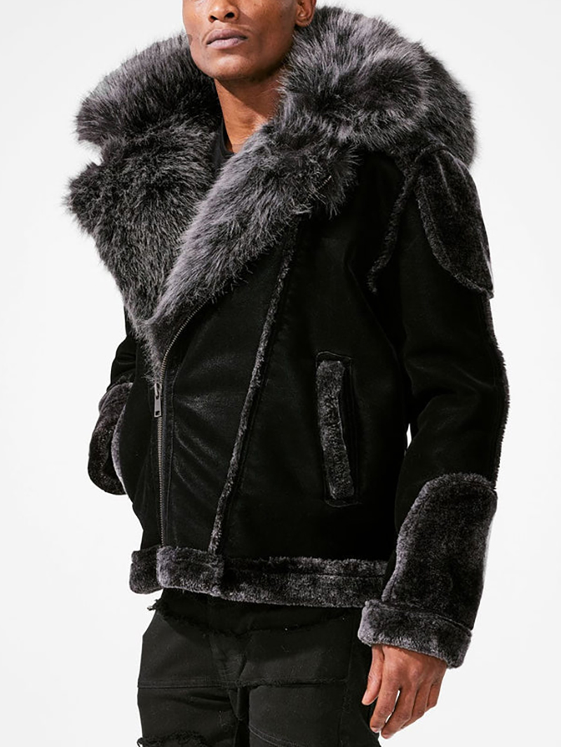 Men's Black Shearling Moto Jacket