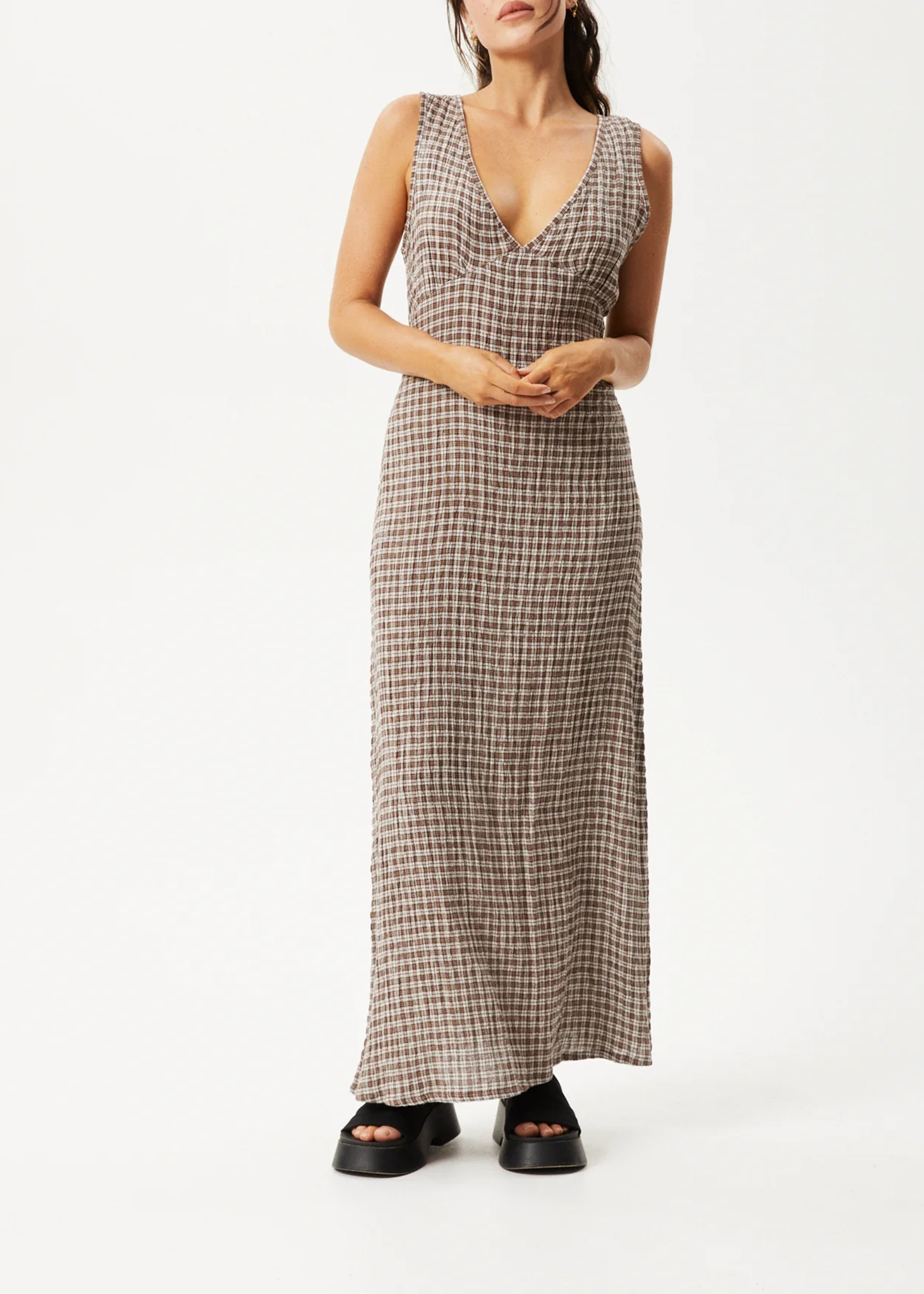 Seersucker Check Maxi Dress