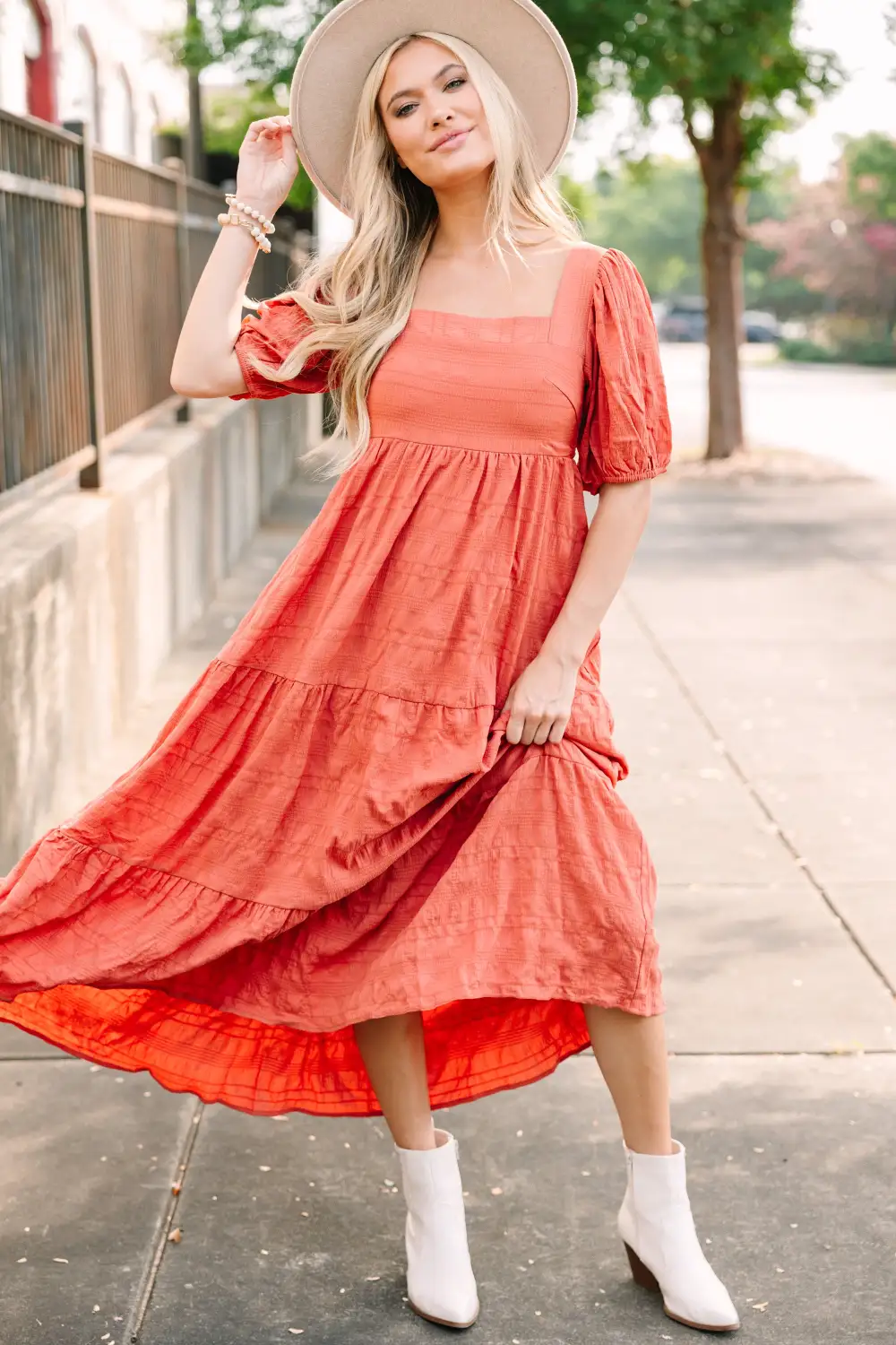 Think About It Rust Orange Midi Dress