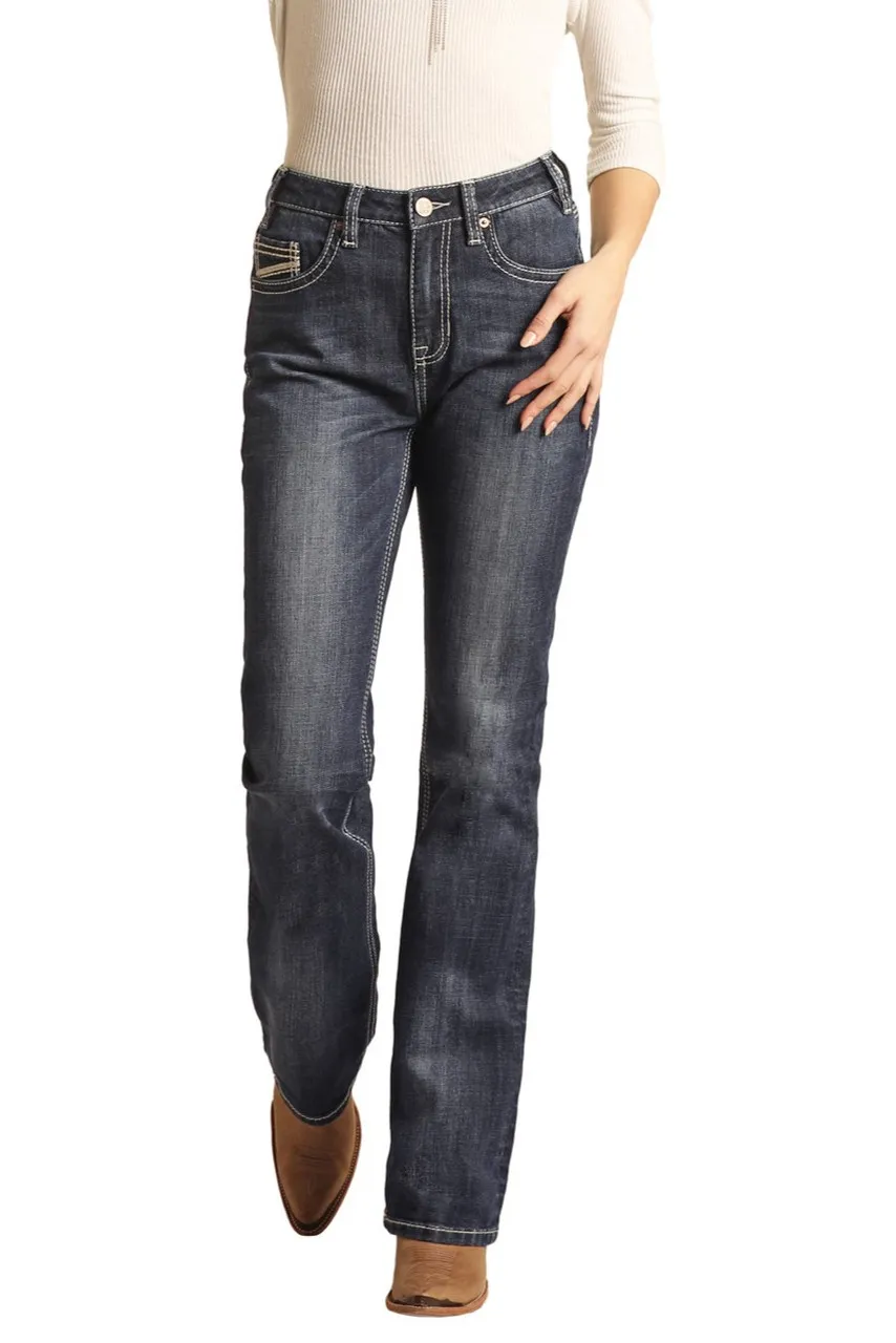 High Rise Stretch Bootcut Jeans Splice contrast