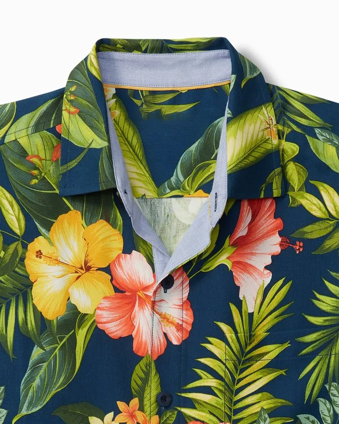 Midnight Hibiscus Silk Camp Shirt