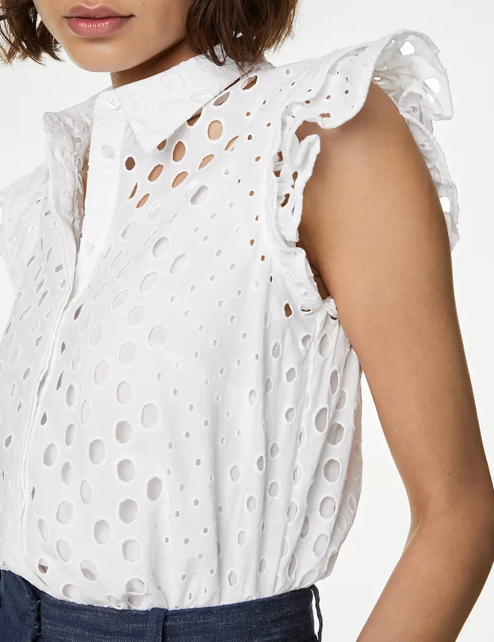 Pure Cotton Broderie Frill Detail Shirt