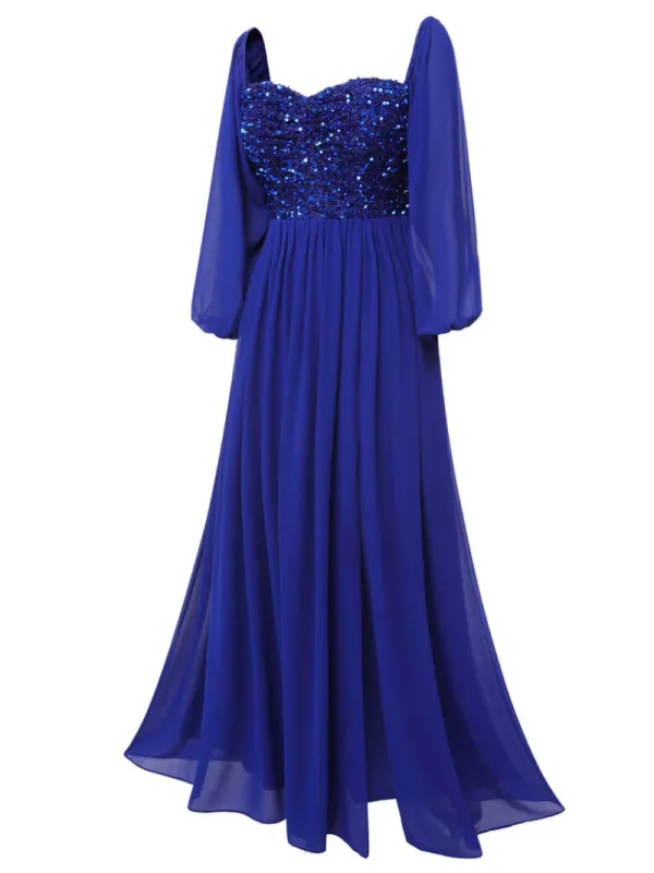 ROYAL BLUE 1920S SEQUINED SWEETHEART NECK MAXI DRESS