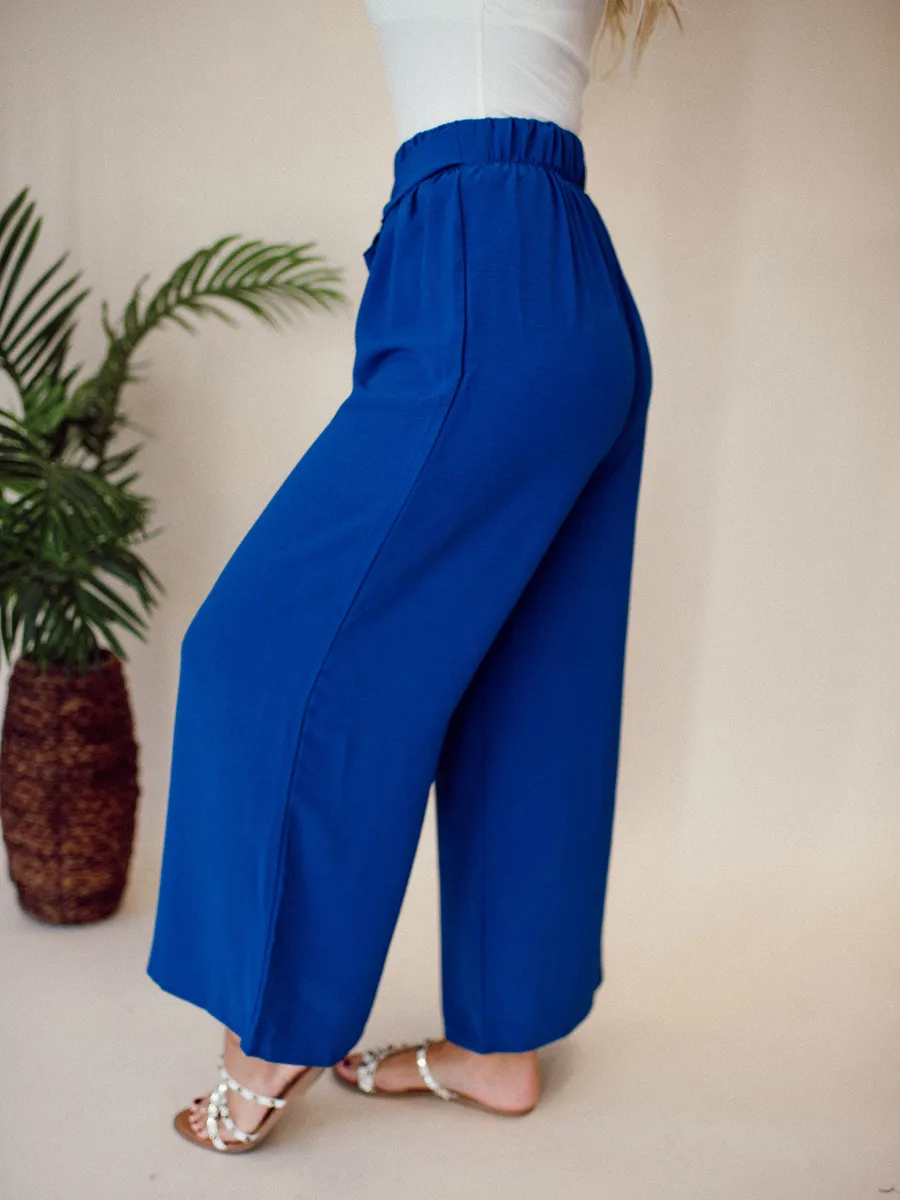 Blue Belt Wide Leg Pants