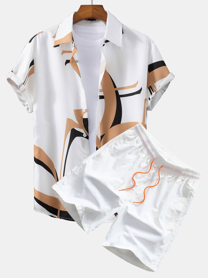 Abstract Print Button Up Shirt & Swim Shorts