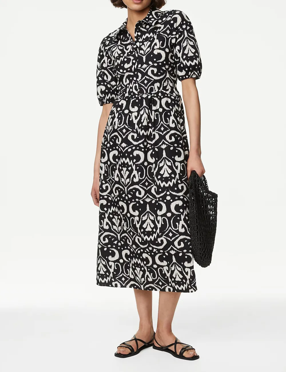 Pure Cotton Printed Midi Shirt Dress