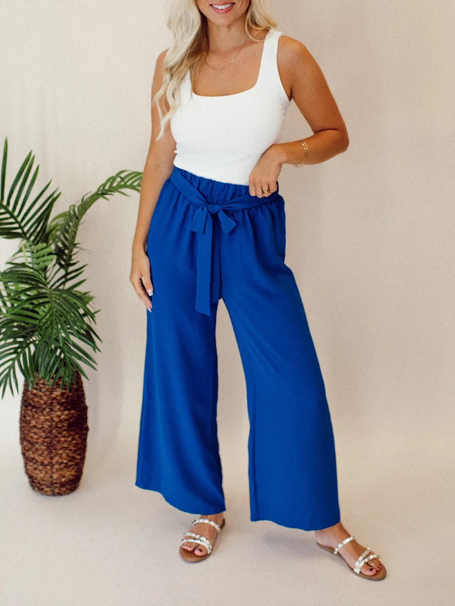 Blue Belt Wide Leg Pants