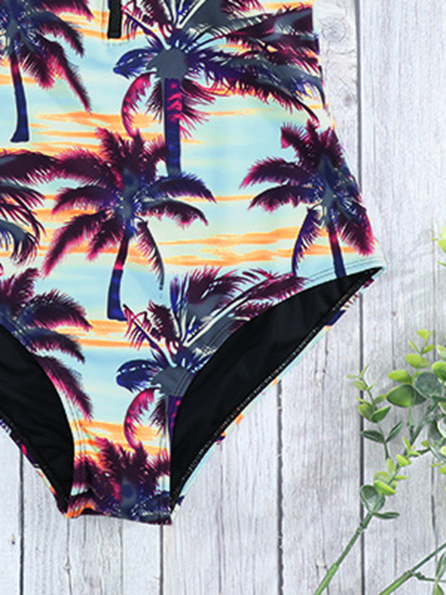 Printed Zip Up Swimsuit