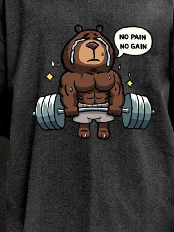 NO PAIN NO GAIN WEIGHTLIFTING BEAR WASHED GYM SHIRT