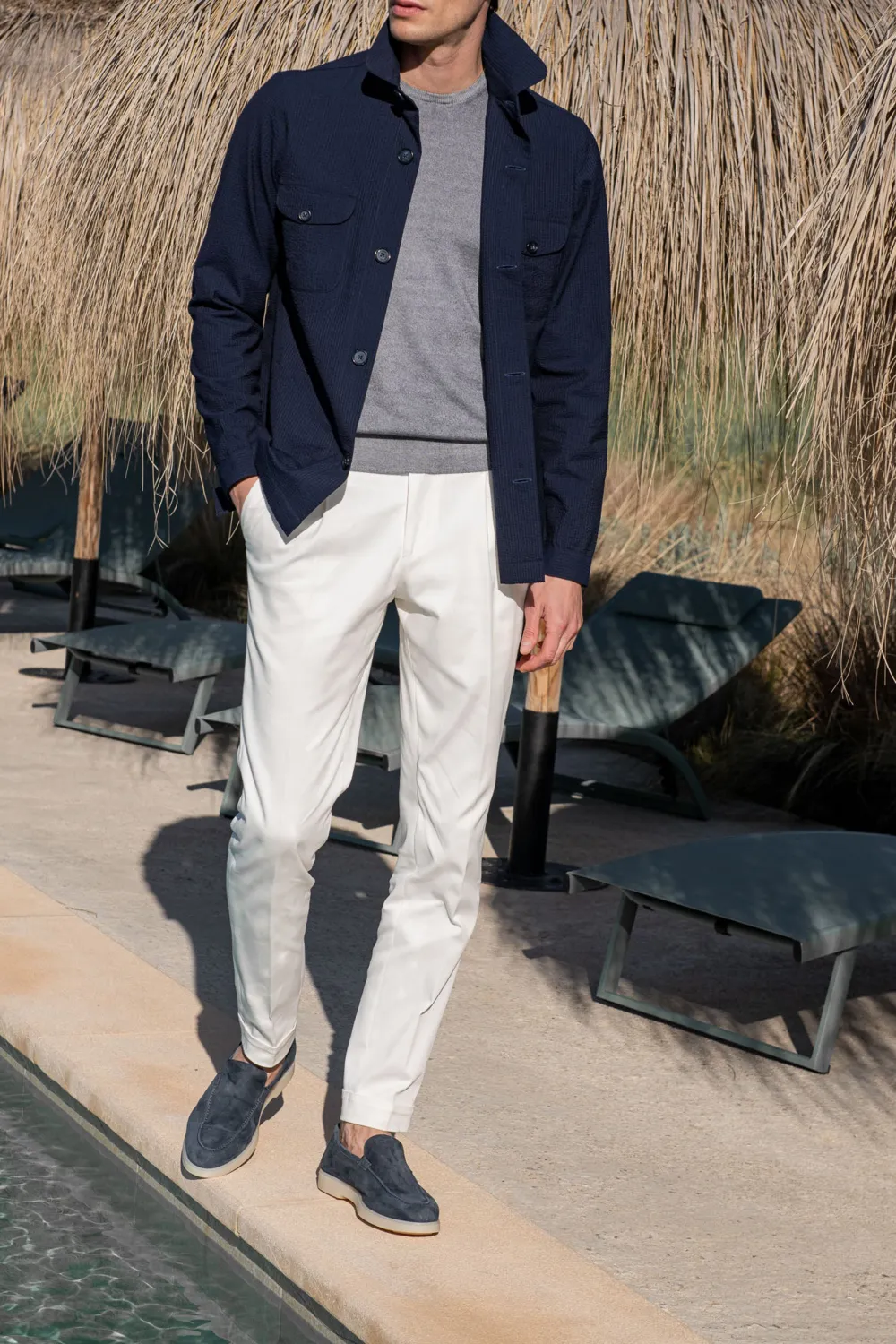 Blue Safari Jacket In Loro Piana Seersucker