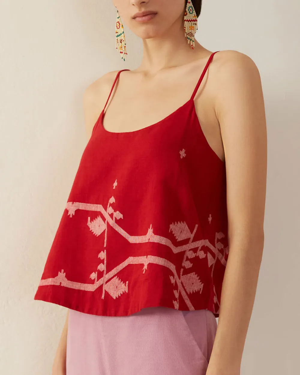 Daphne Crimson Jamdani Tank