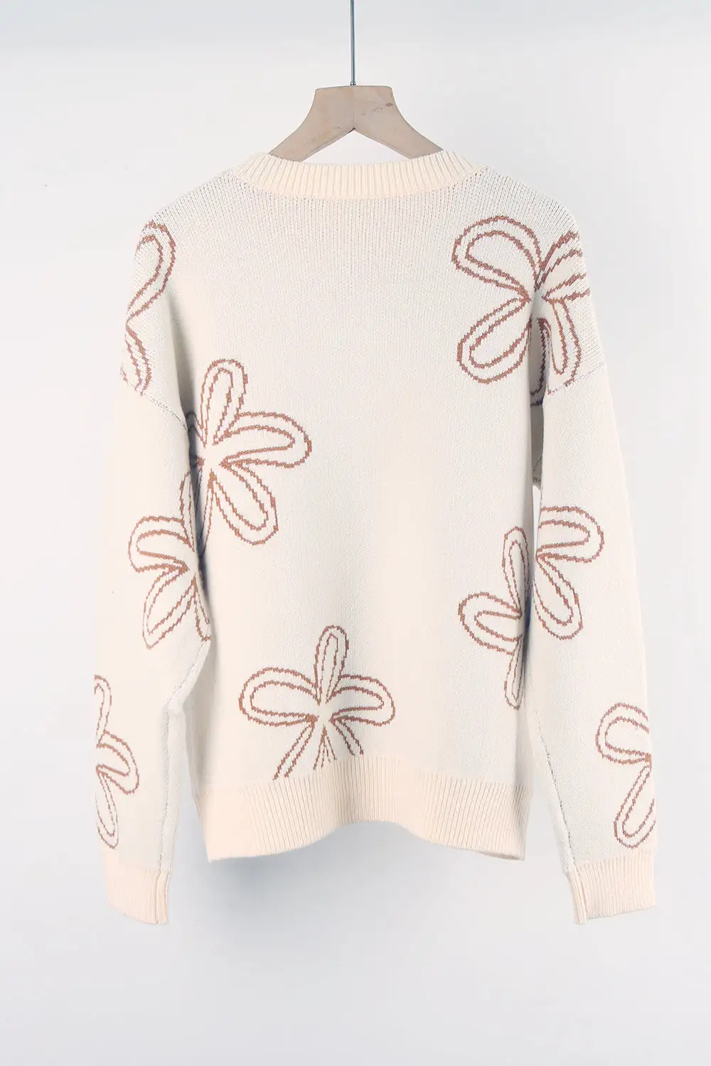 Flower Long Sleeve Round Neck Sweater