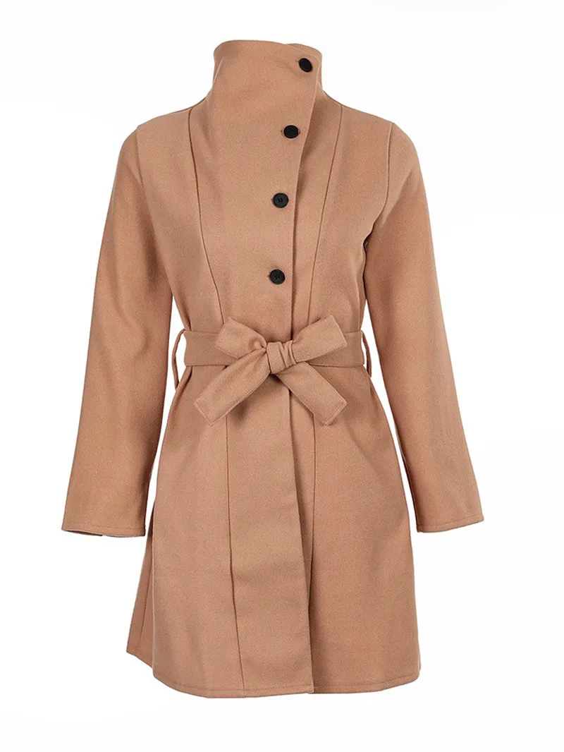 Women's solid color woolen coat