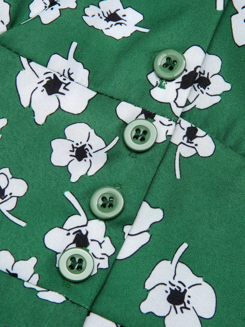 GREEN 1940S V-NECK FLORAL DRESS