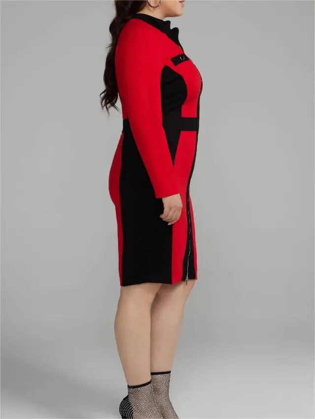 Zipper Front Colorblock Ponte Knit Dress