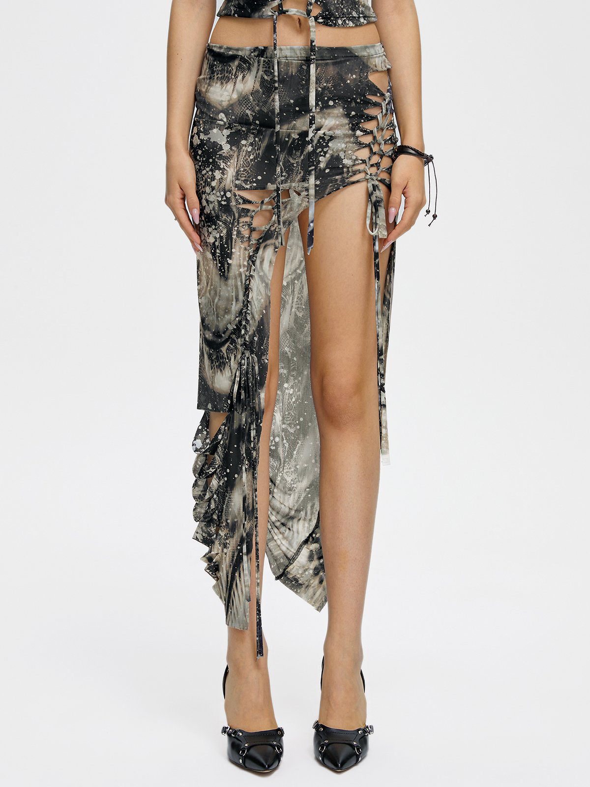 Cut Out Animal Print Midi Skir