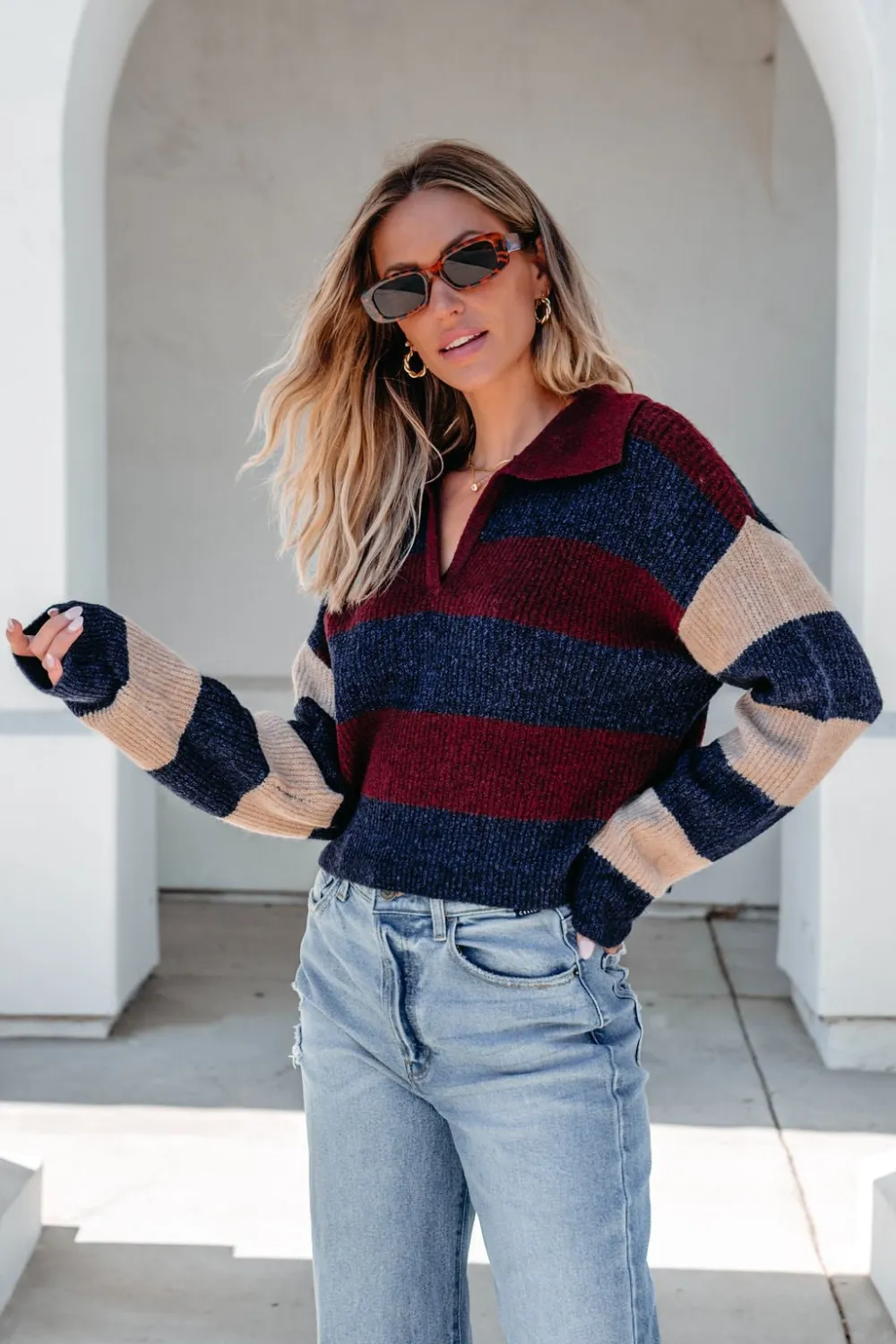 Burgundy Multi Striped Pullover Sweater