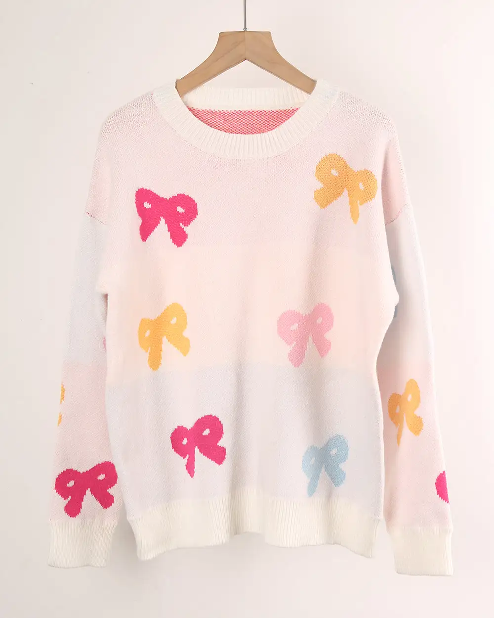 Bow Print Round Neck Sweater