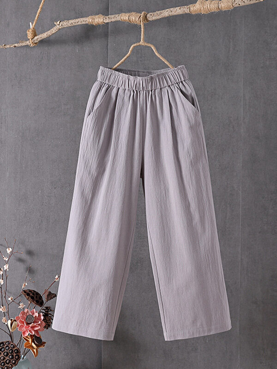 Casual pocket cotton and linen pants