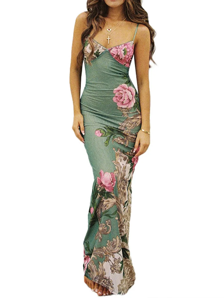 Slim-fitting Printed Design Slip Dress