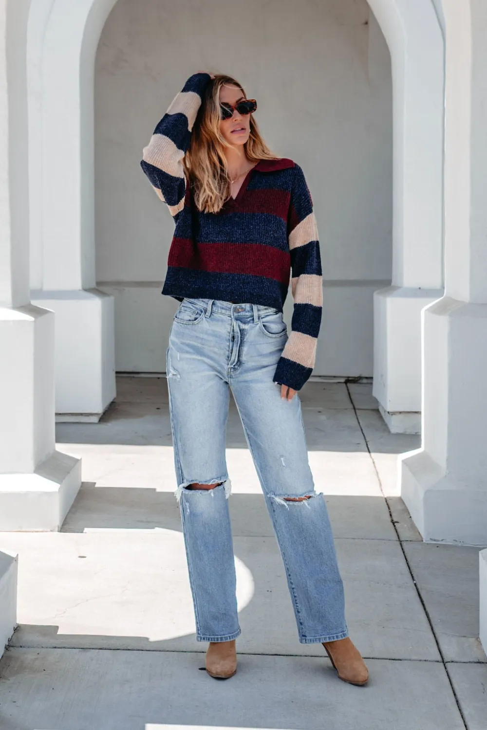 Burgundy Multi Striped Pullover Sweater