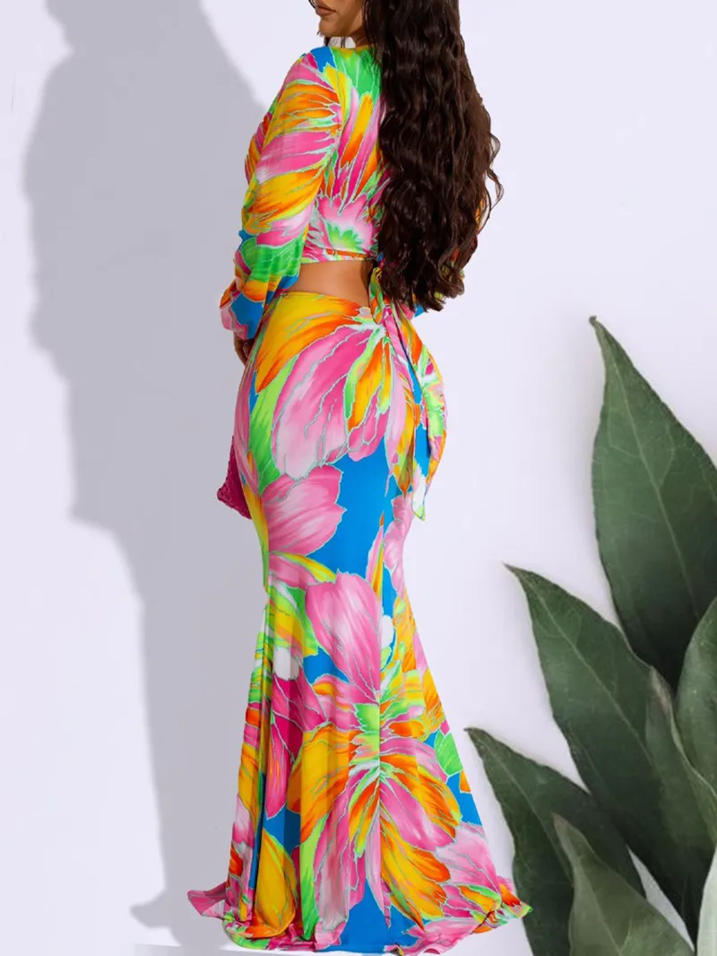 Casual colorful printed V-neck dress