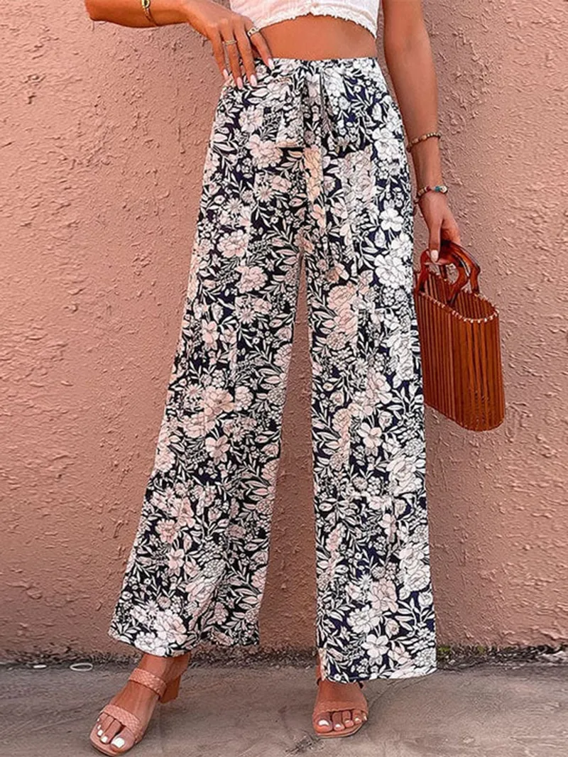 Plant printed casual pants