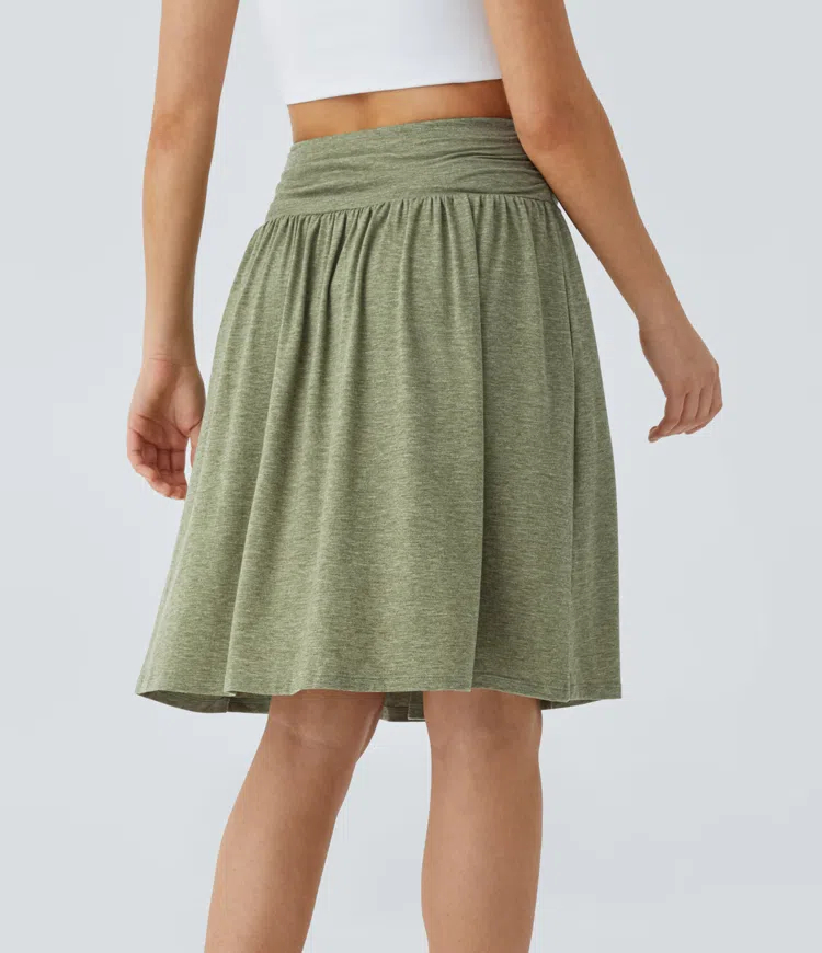 High Waisted Ruched Side Pocket Flowy Resort Skirt