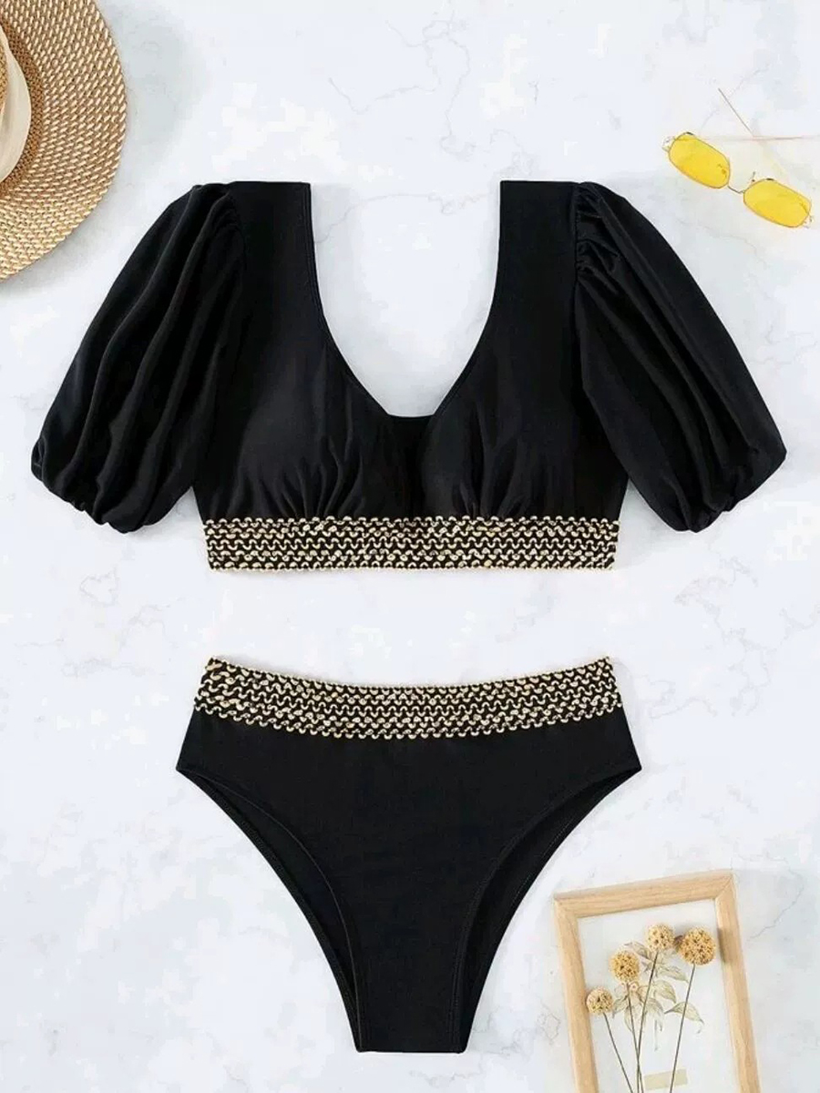 Women's V Neck Sexy High Waist Bikini Swimsuit