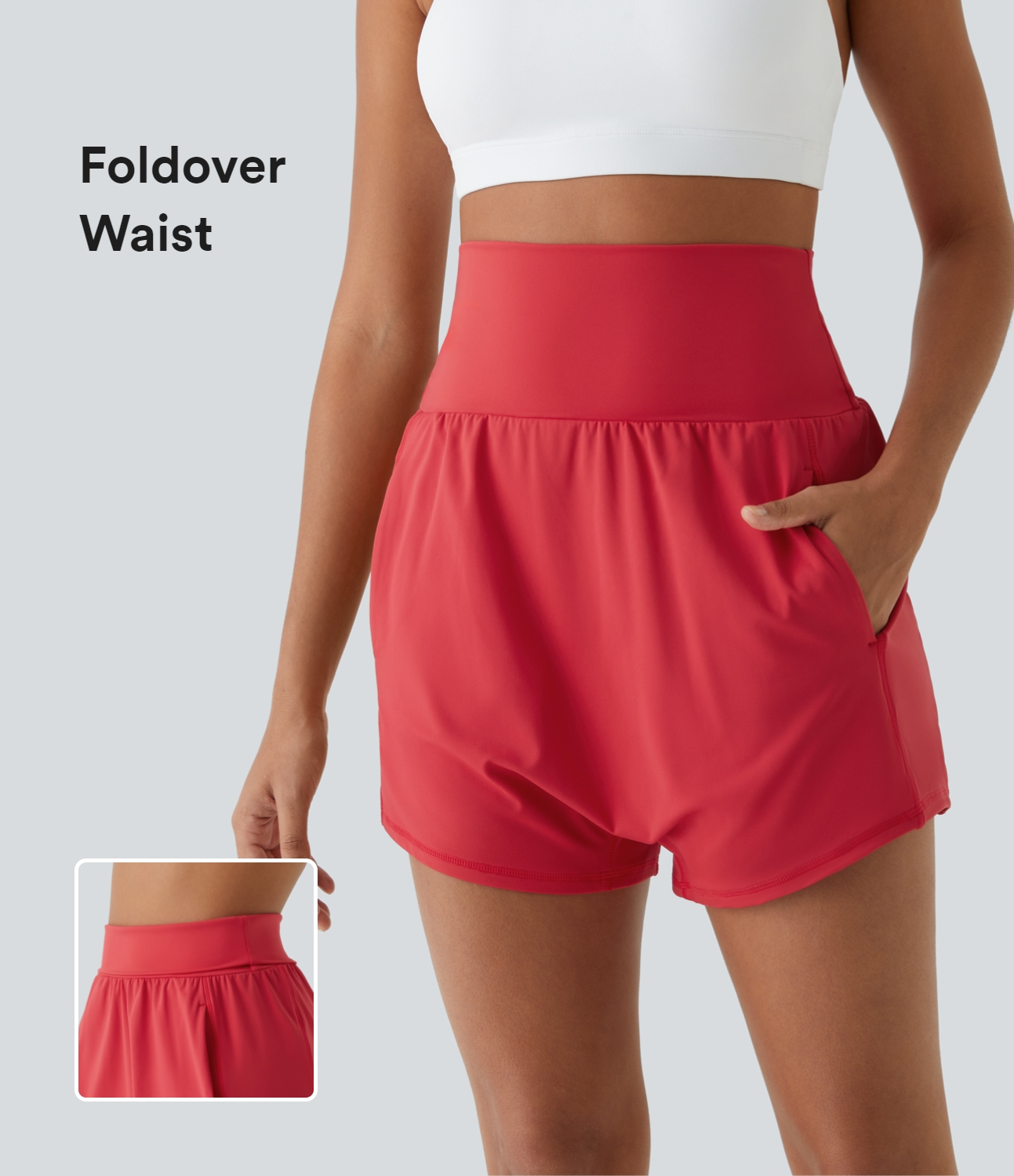 Super High Foldover Waisted Side Pocket Yoga Harem Shorts