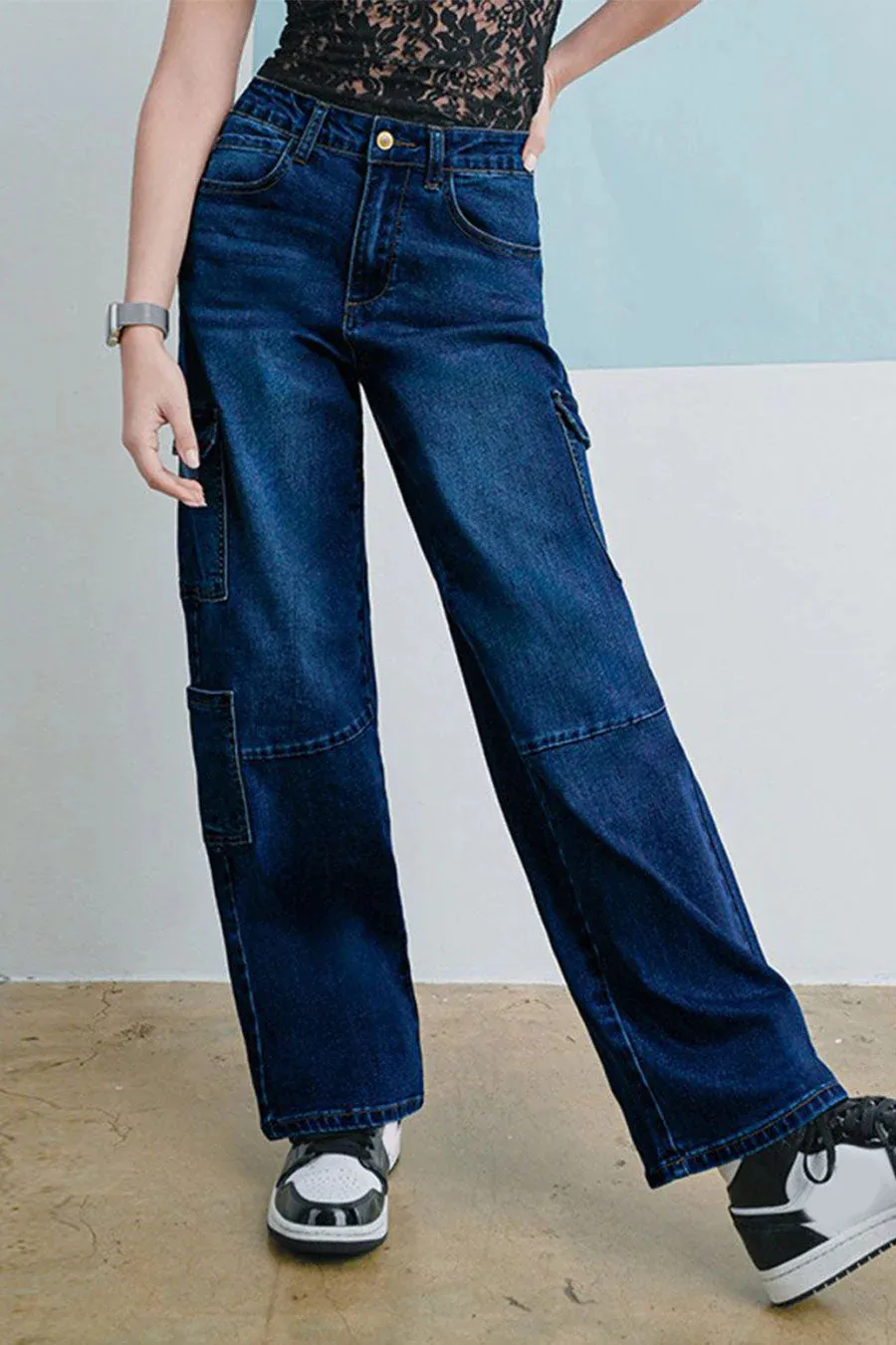 WAXJEAN Cargo Pocket Jean With Knee Cutline In Good Stretch