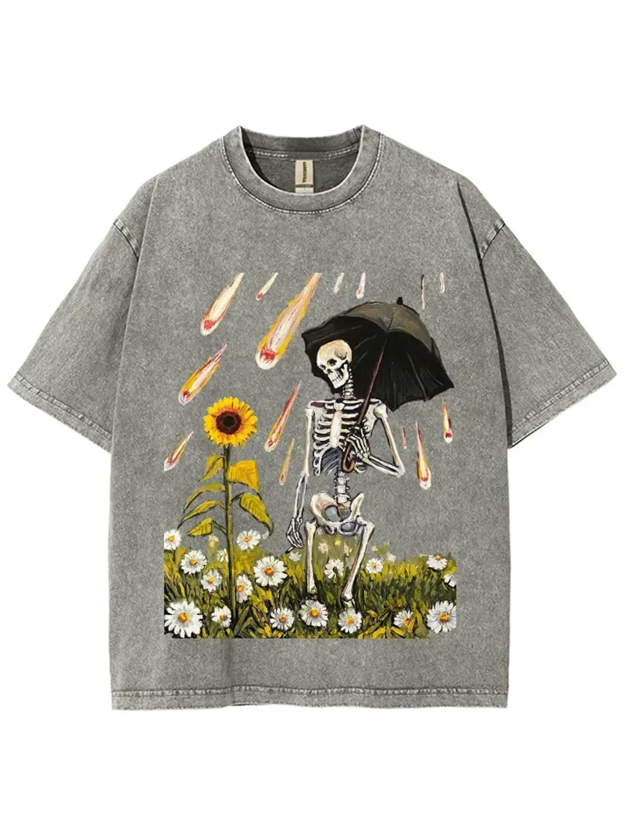 SUNFLOWER SKULL UNISEX VINTAGE WASH DENIM T-SHIRTS