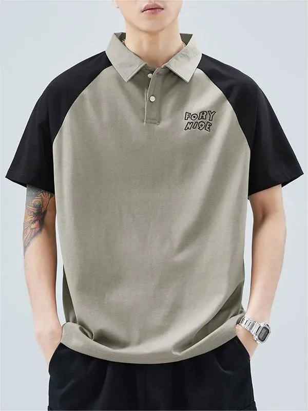 Retro Raglan Sleeve Contrast Polo Shirt