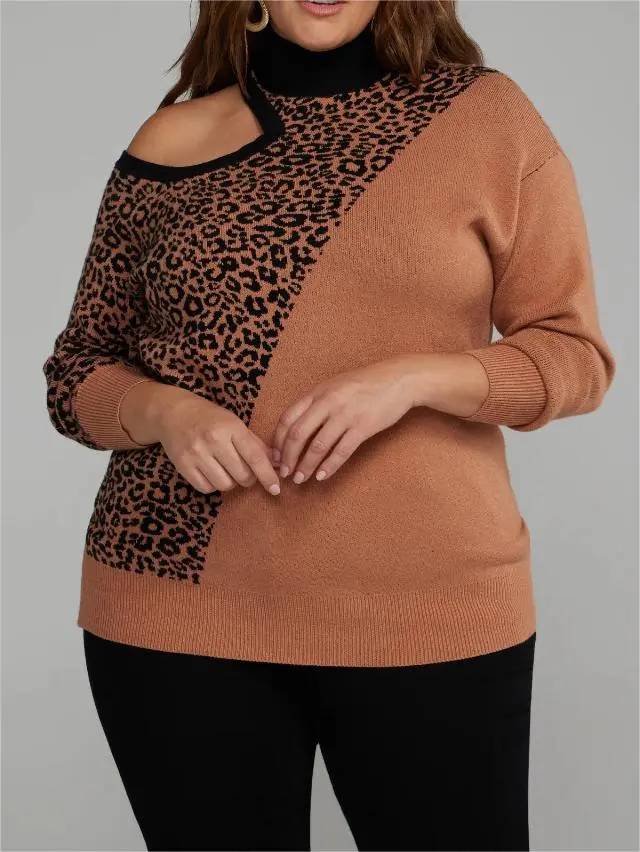 Colorblock Leopard Print Cutout Sweater