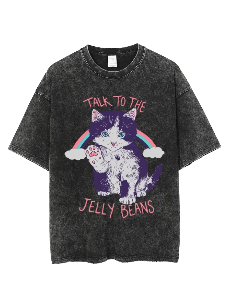 TALK TO THE JELLY BEANS UNISEX PRINTED RETRO WASHED SHORT SLEEVED T-SHIRT