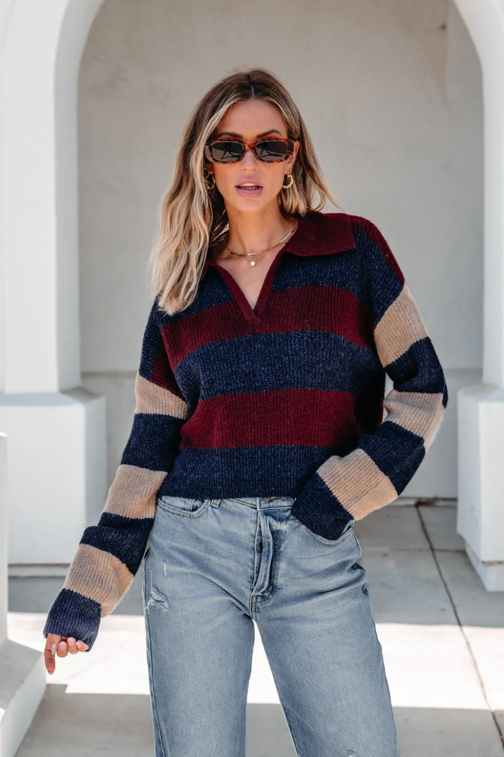 Burgundy Multi Striped Pullover Sweater