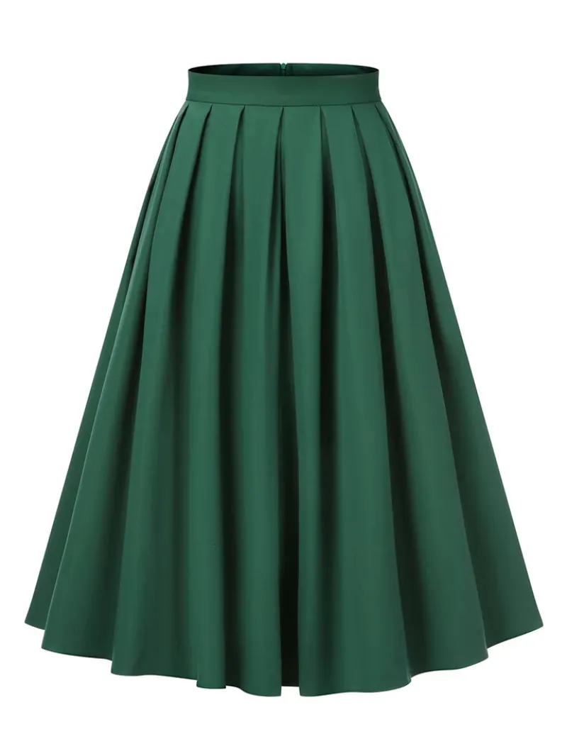 GREEN 1950S SOLID PLEATED SKIRTS