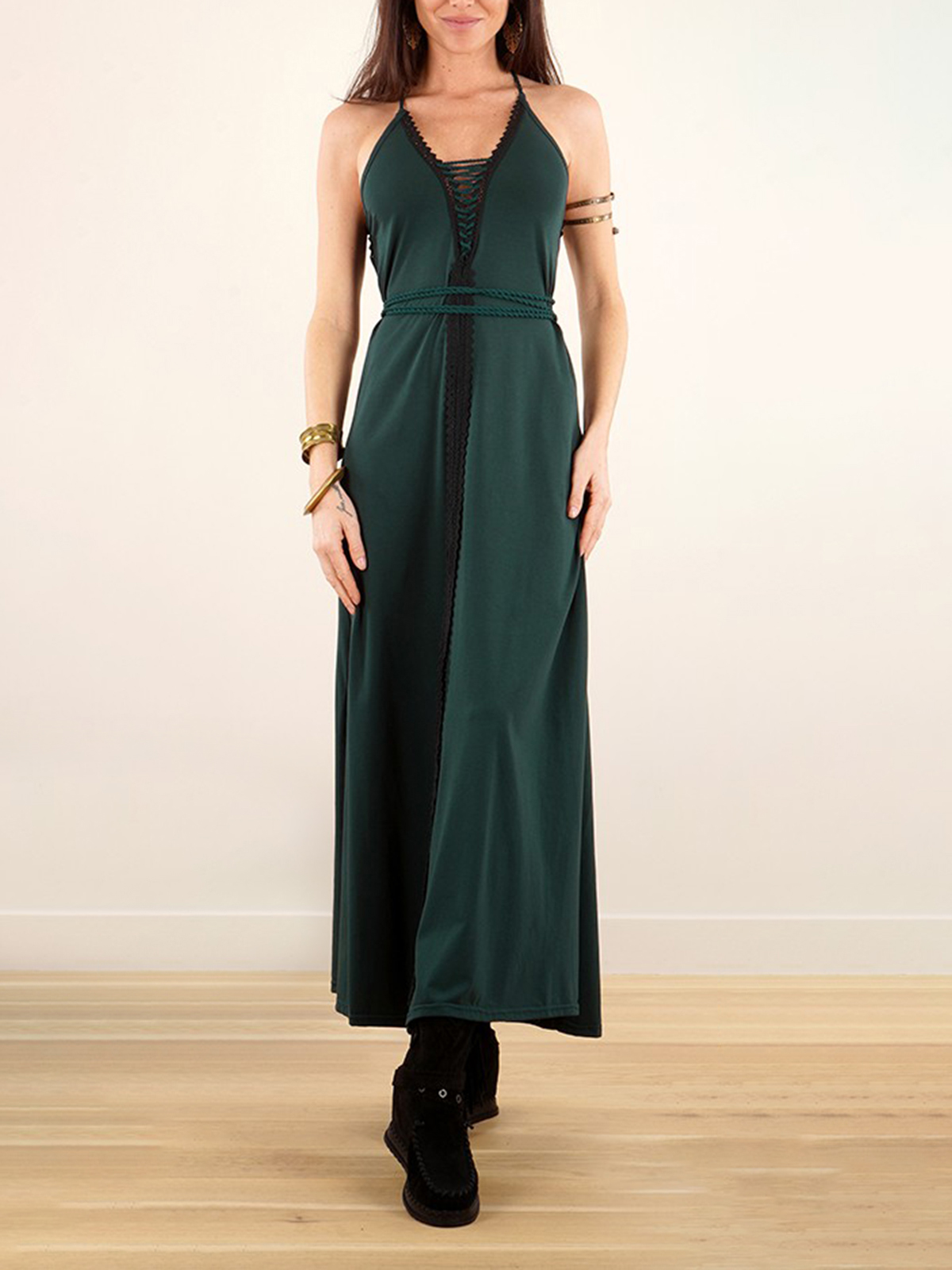 Lace-up Split Long Dress