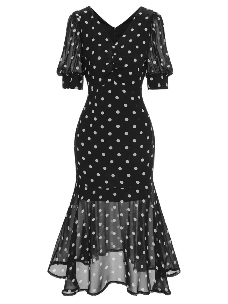 BLACK 1930S POLKA DOT MERMAID DRESS