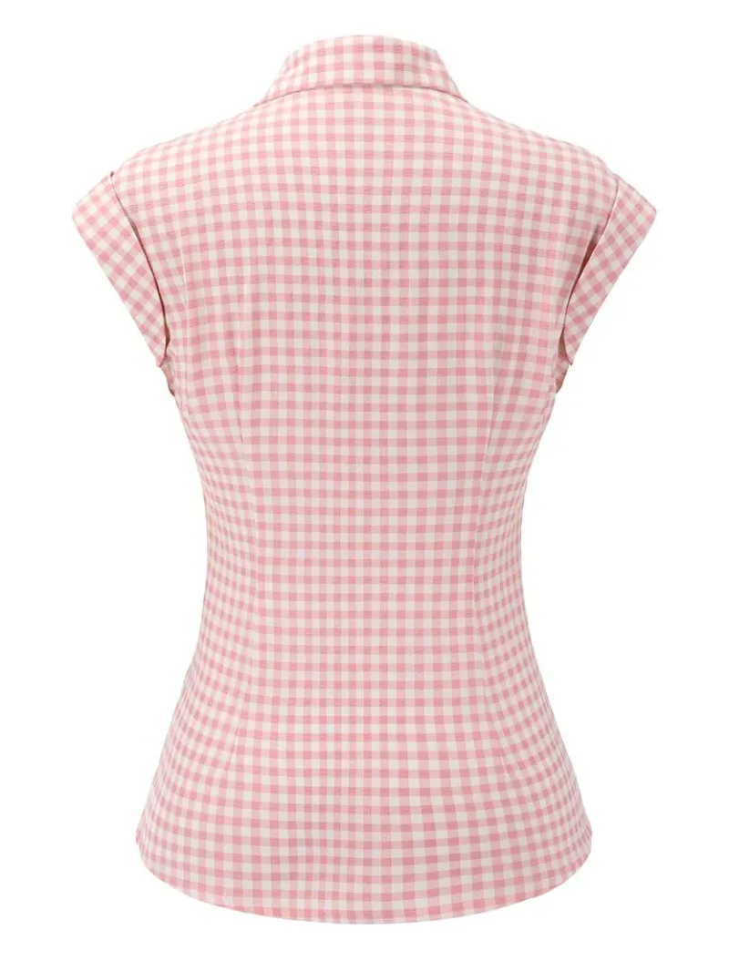 PINK 1950S GINGHAM PLAID LAPEL SHIRT