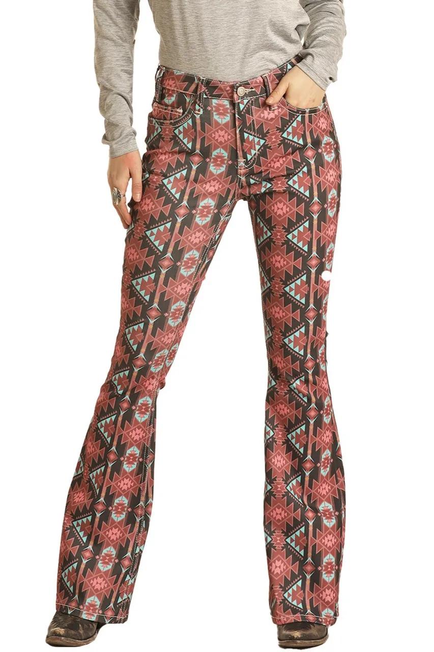 Women's vintage geometric print jeans flared pants