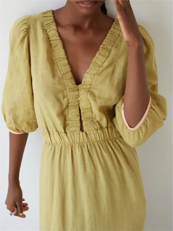 KHAKI LINEN JOY DRESS